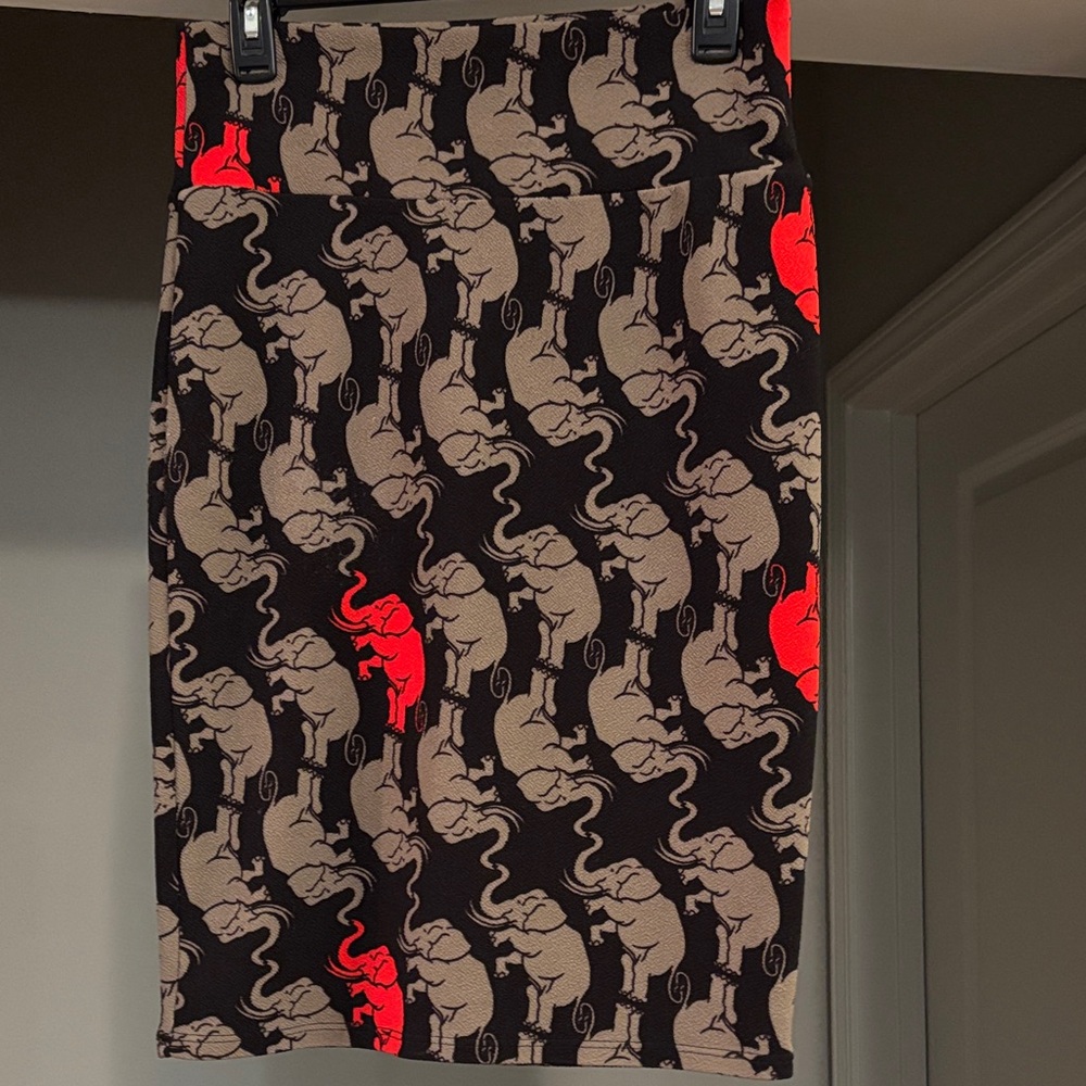 LuLaRoe Elephant Print Cassie Pencil Skirt - Black and Red
